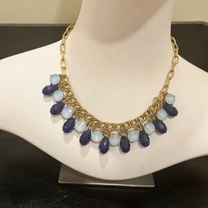 Talbots Navy & Light Blue Beaded Drop Statement Necklace Gold Tone (NWOT)